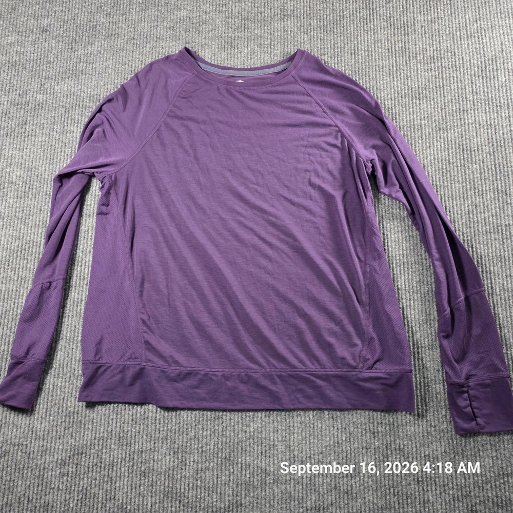 Avia Womens XL Purple Long Sleeve Activewear Top Mesh Panels Thumbholes Workout